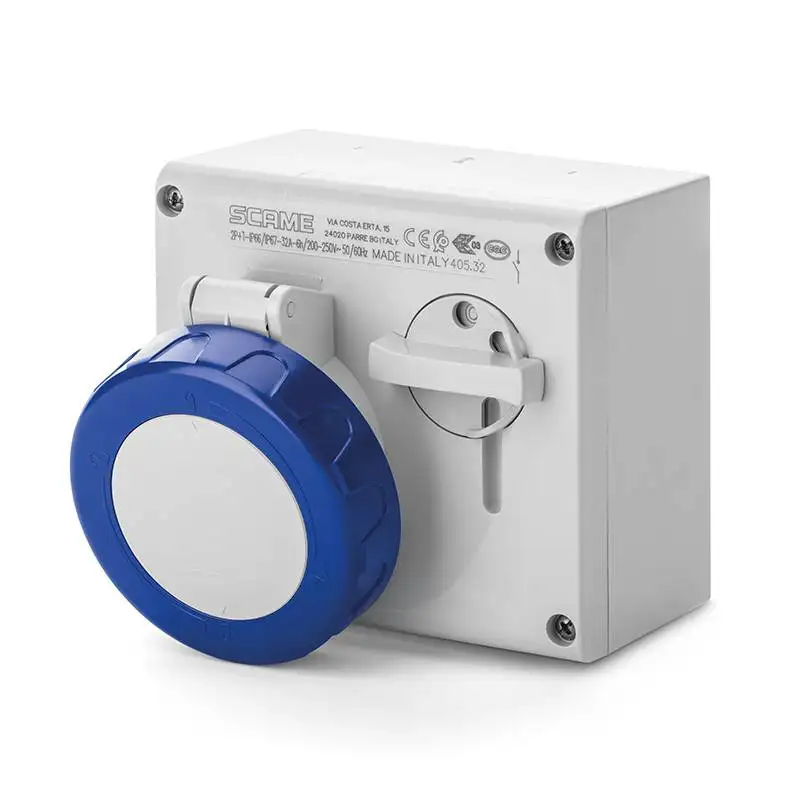 SCAME 20A 3 PIN INTERLOCKED SOCKET 6h 200-250V IP67